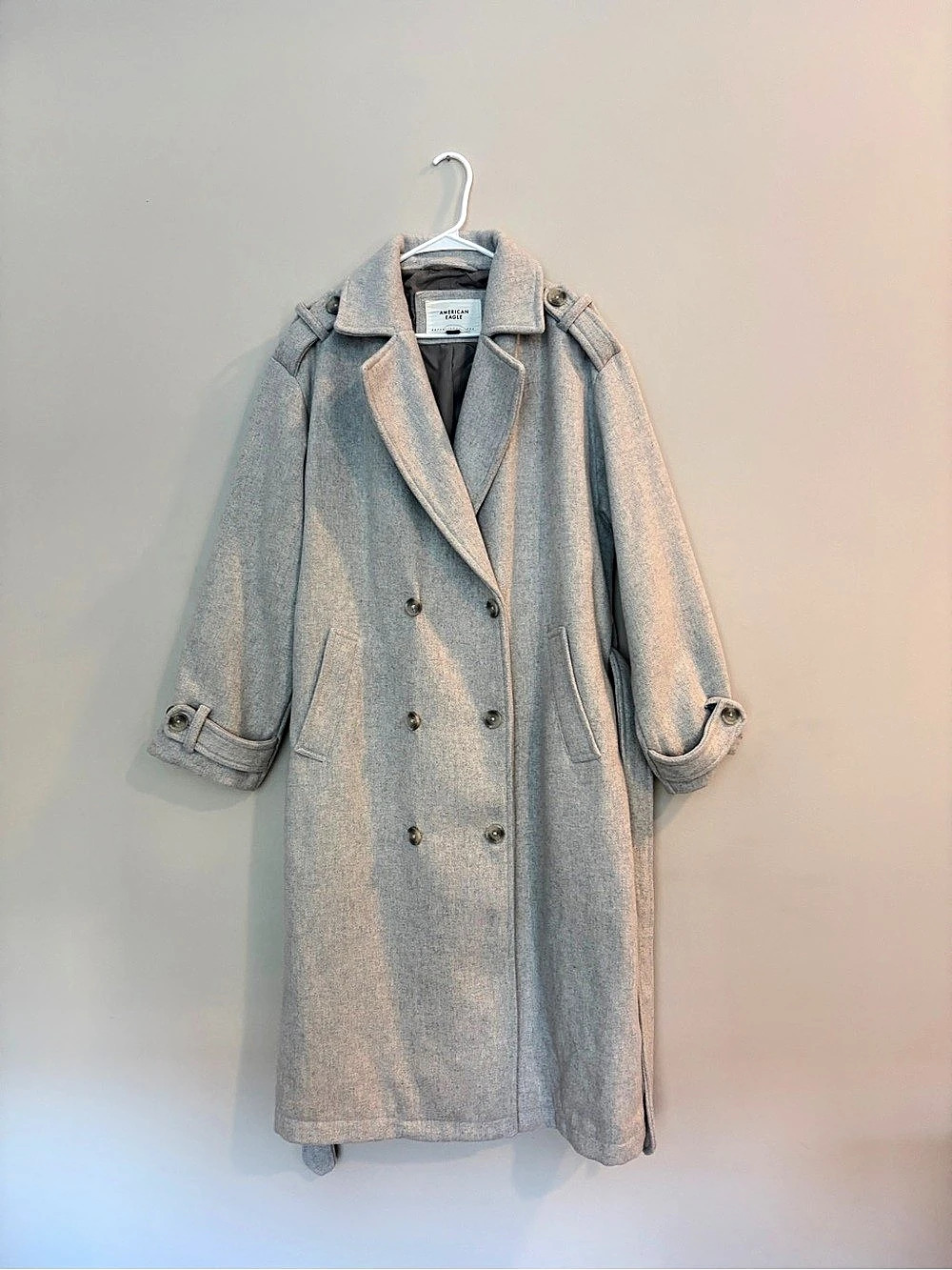 American Eagle Gray Belted Trench Coat Like New